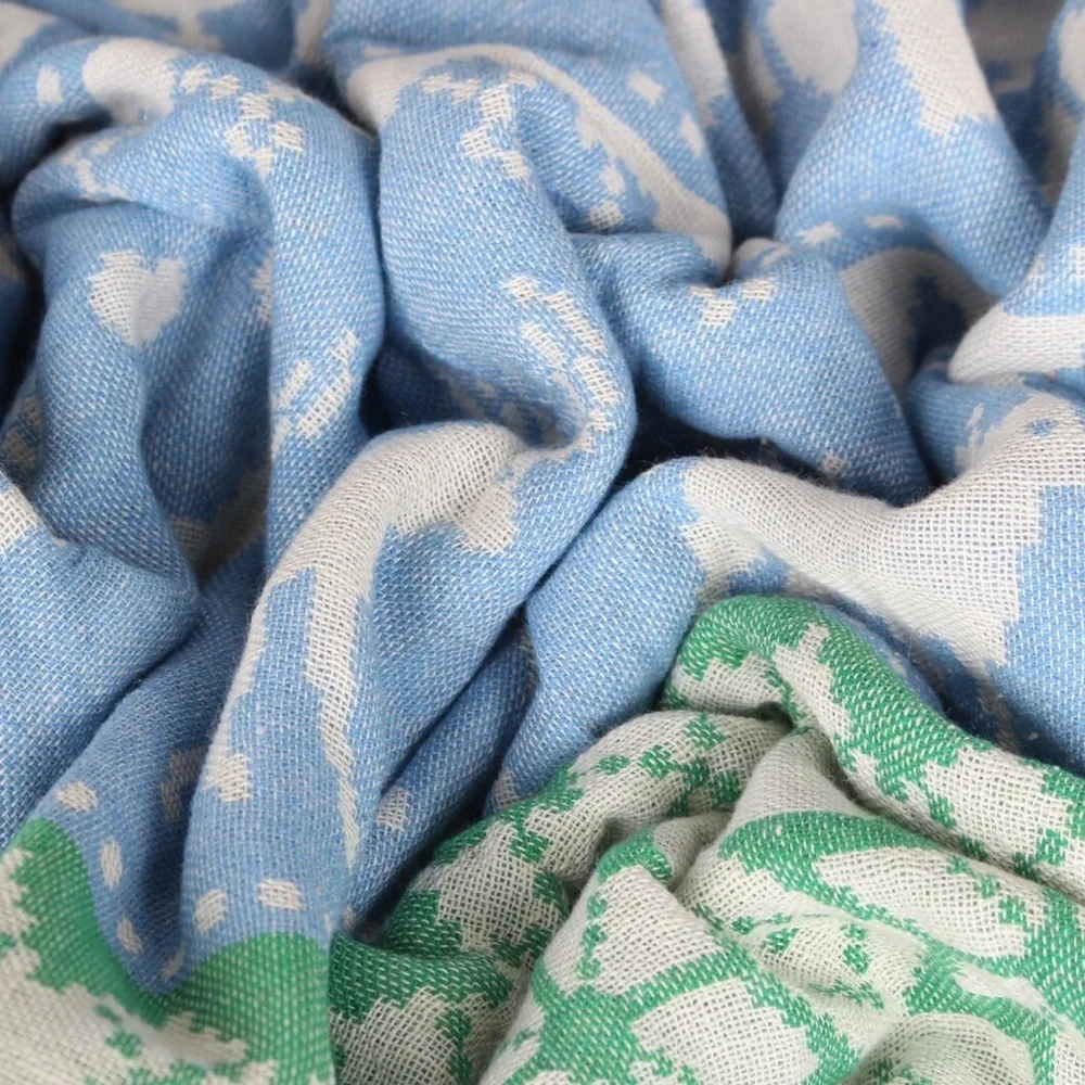 NWT FAIR ISLE Modern Classic Jacquard Blanket Towel Green Blue Reversible Weave